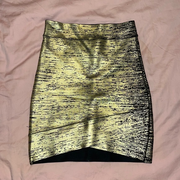 Black and gold brushed effect BCBG mini bodycon skirt - Picture 1 of 2